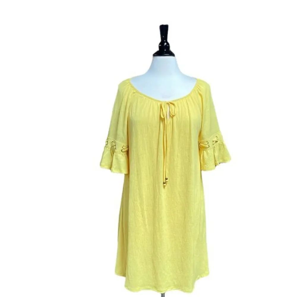 Naïf Yellow Bell Short Sleeve Tie Neck Dress Size Large NWT